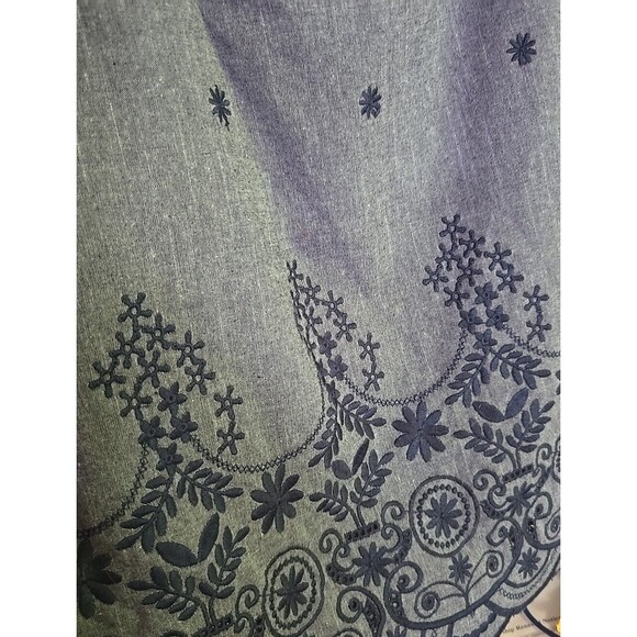 Eliza J Chambray Mini Dress Embroidered 3/4 Bell Sleeves Lined Size 4 - Picture 5 of 14